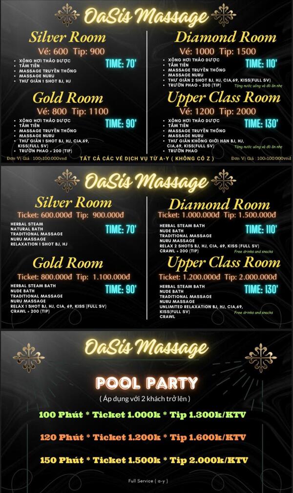 Oasis Massage với nhiều dịch vụ sẵn sàng phục vụ bạn