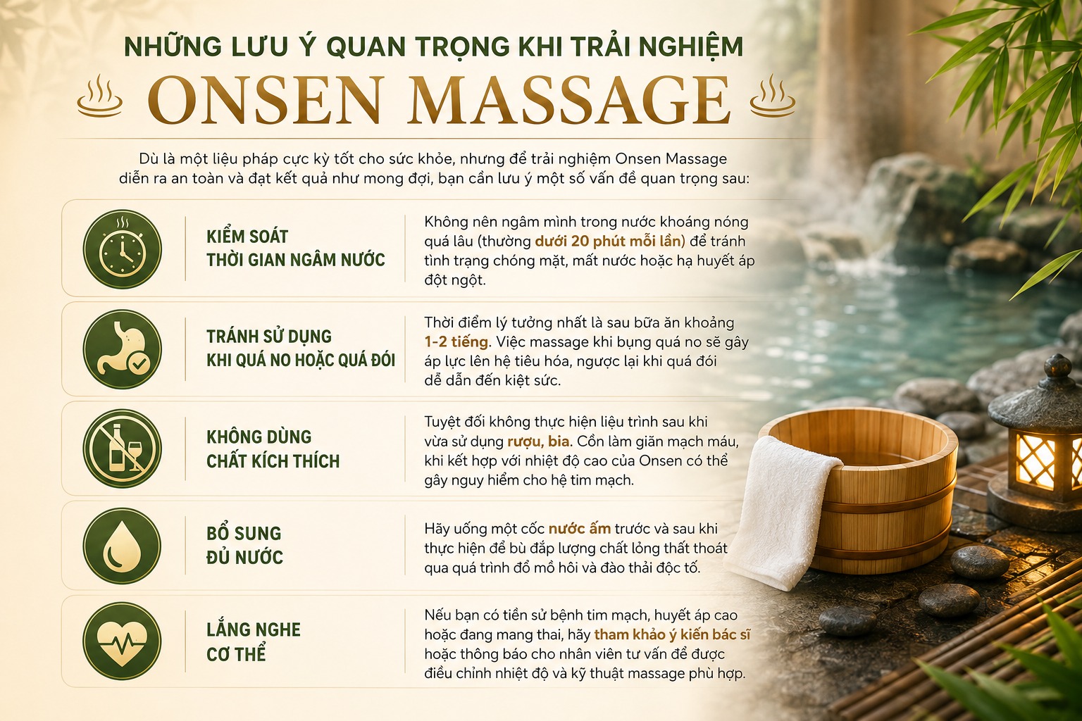Lưu ý khi thực hiện Onsen Massage
