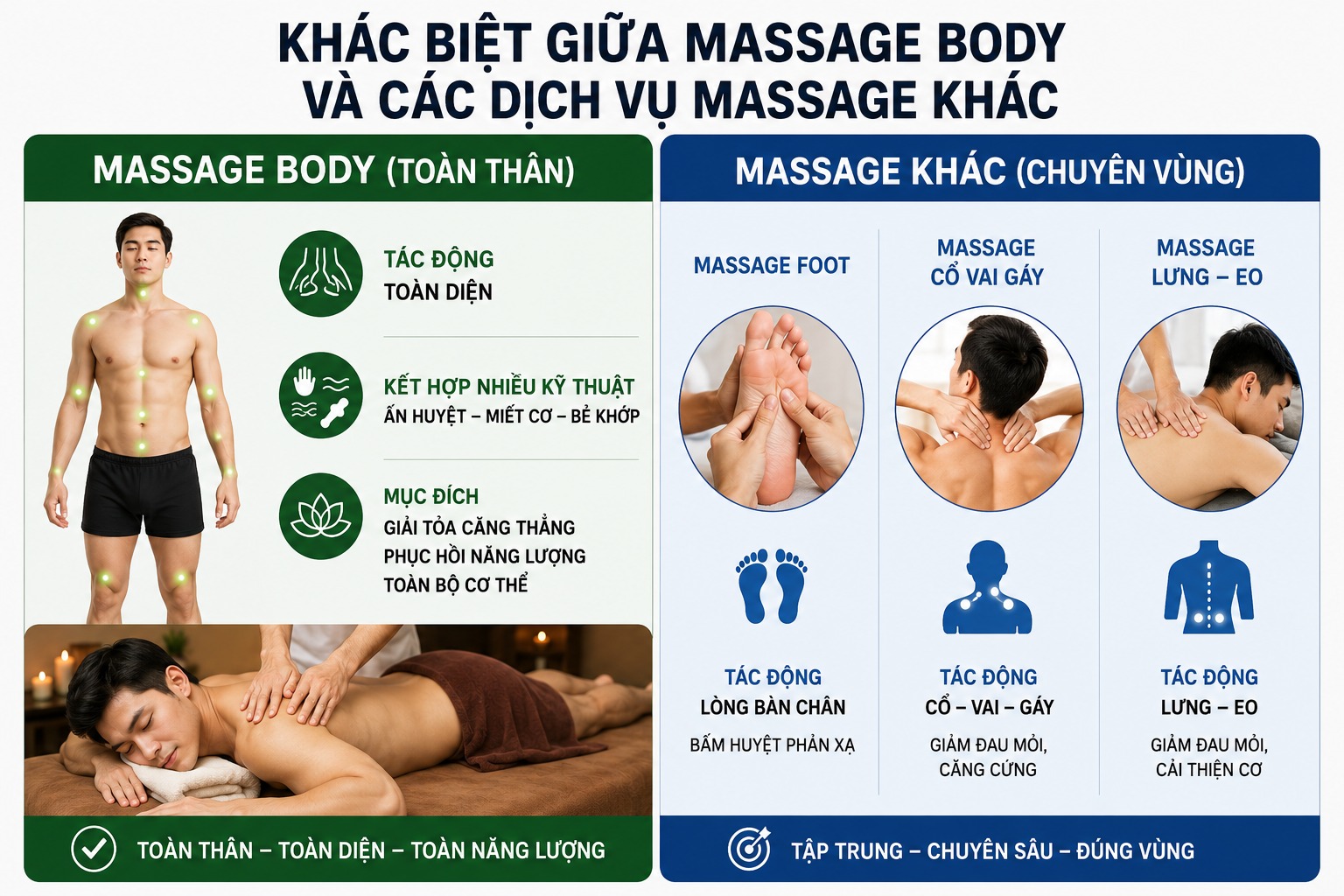 Điểm khác biệt giữa massage body và các dịch vụ massage khác