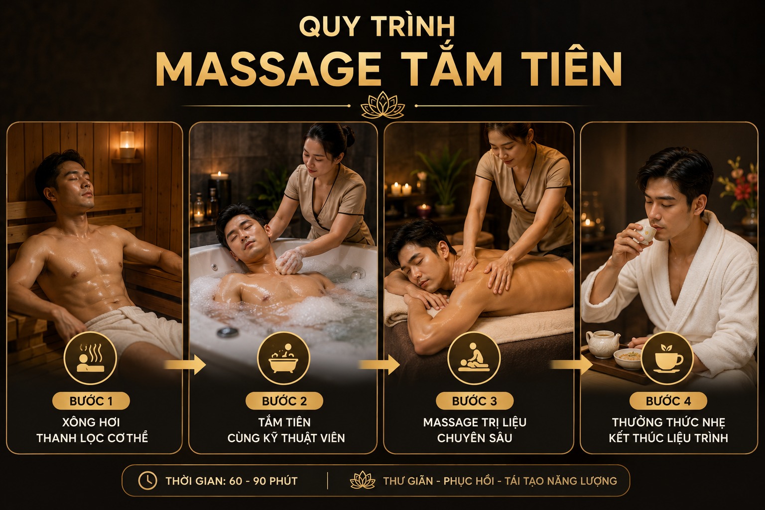 Quy trình trải nghiệm liệu trình massage tắm tiên