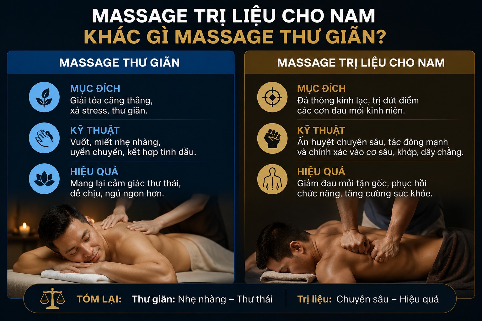 Massage trị liệu cho nam khác gì massage thư giãn?