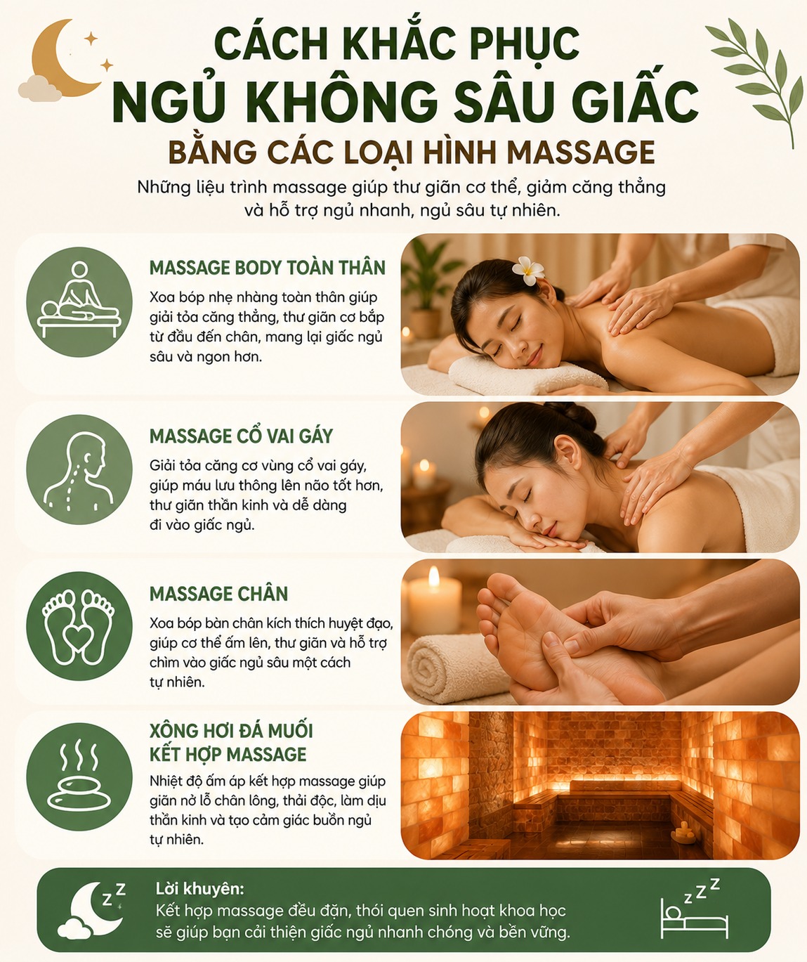 Cách khắc phục ngủ không sâu giấc bằng các loại hình massage