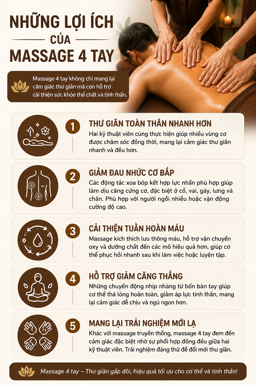 Những lợi ích của massage 4 tay mang lại cho người trải nghiệm