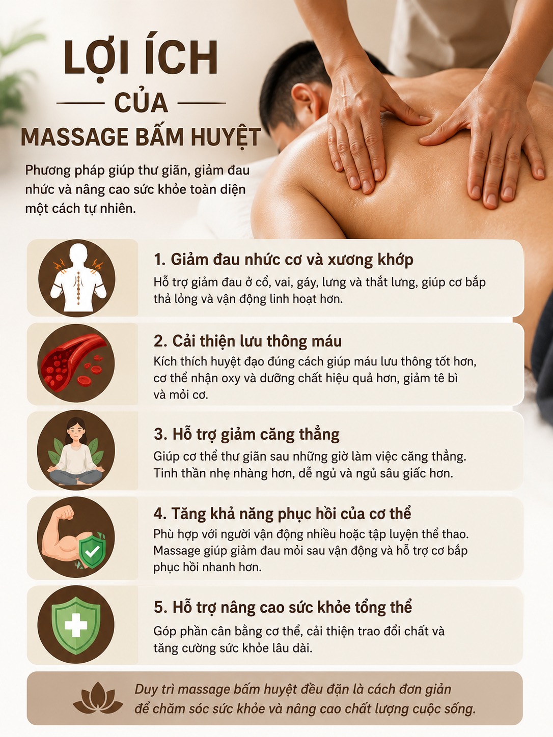 Lợi ích tuyệt vời massage bấm huyệt mang lại