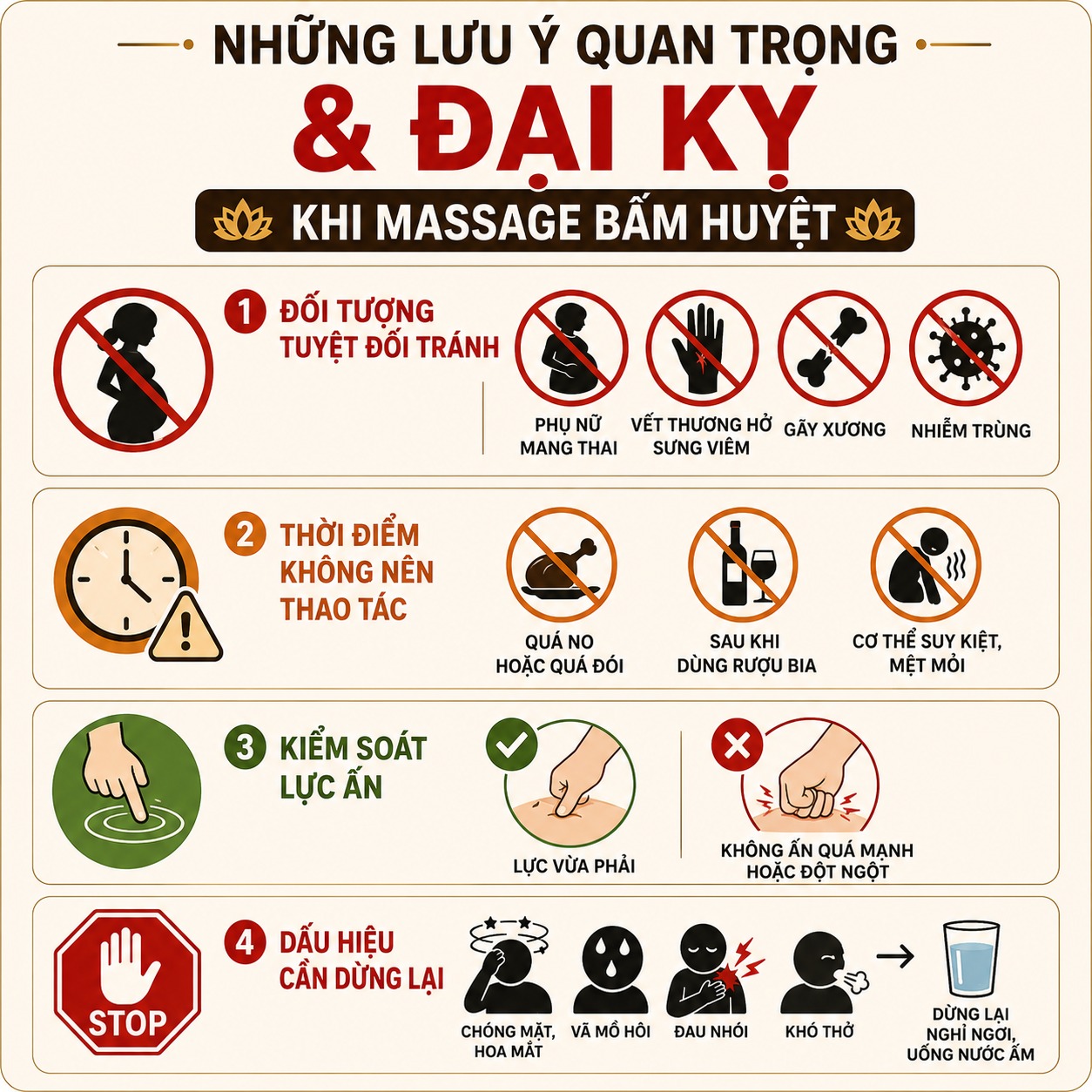 Lưu ý quan trọng và đại kỵ khi massage bấm huyệt