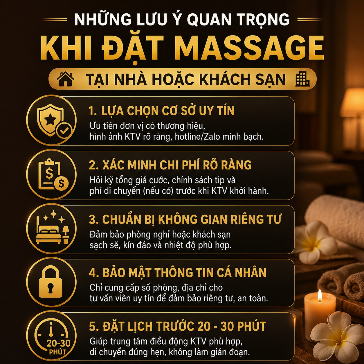 Lưu ý quan trọng khi đặt massage tại nhà hoặc khách sạn
