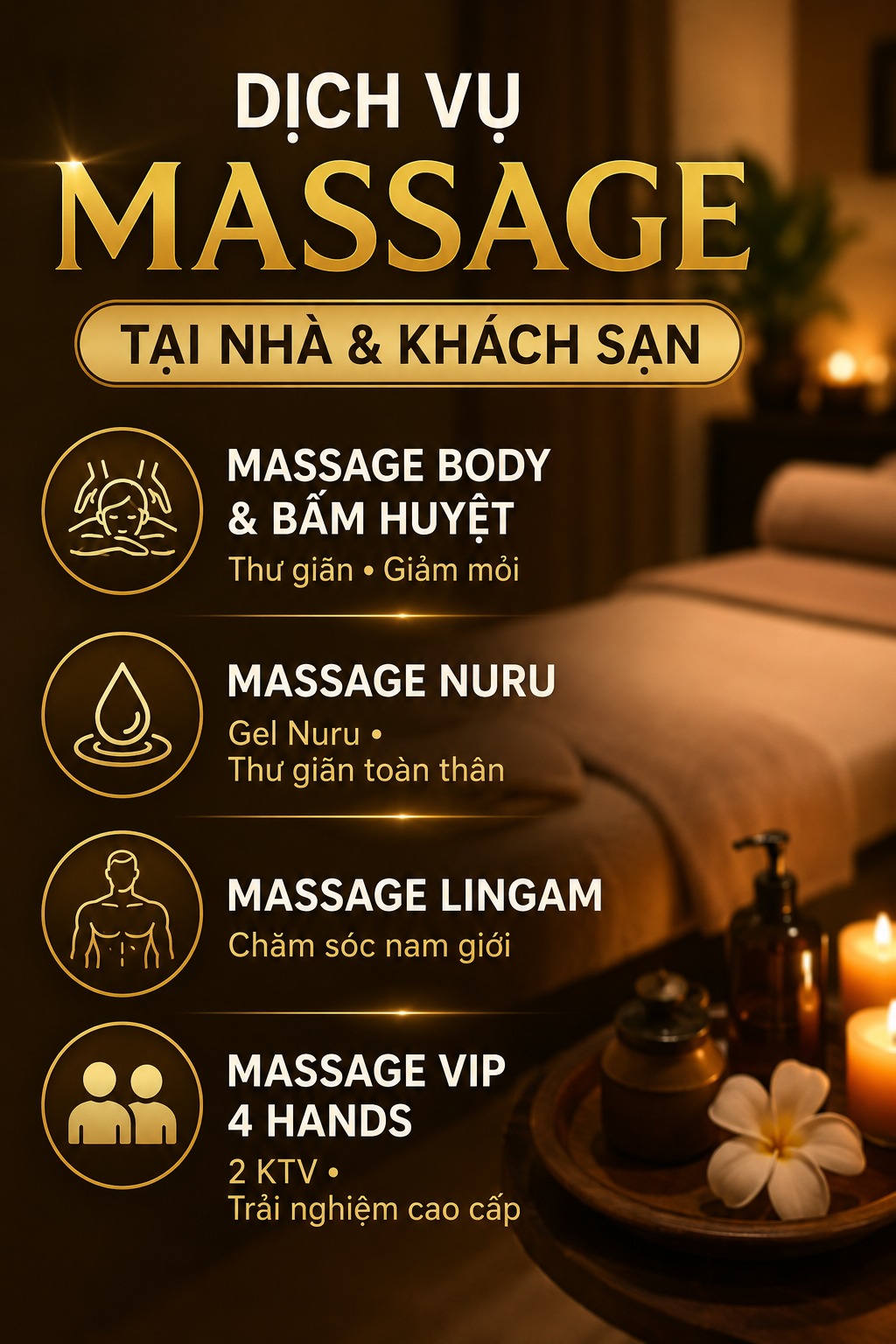 Các dịch vụ massage nam nữ tại nhà hoặc khách sạn phổ biến hiện nay