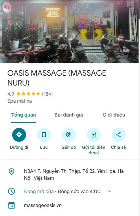 Oasis Massage nhận nhiều đánh giá 5* trên Google Maps