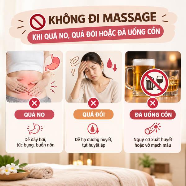 Không đi massage khi quá no, quá đói hoặc đã uống cồn
