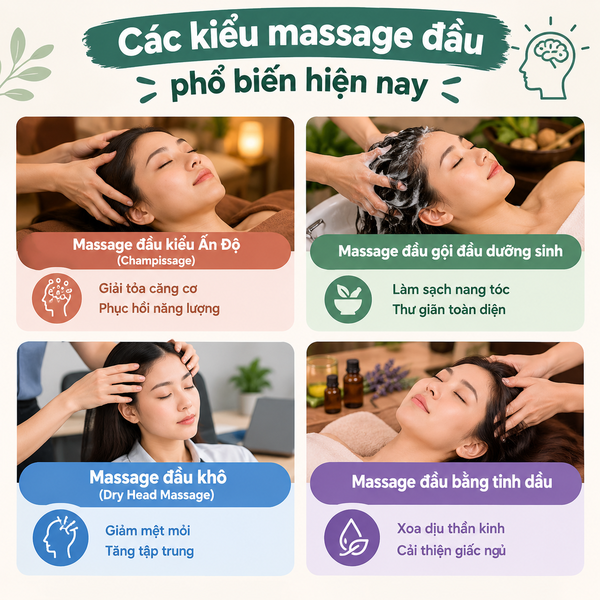 Các kiểu massage đầu phổ biến hiện nay