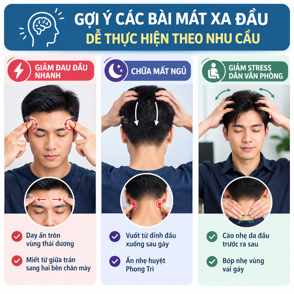 Gợi ý các bài mát xa đầu dễ thực hiện theo nhu cầu