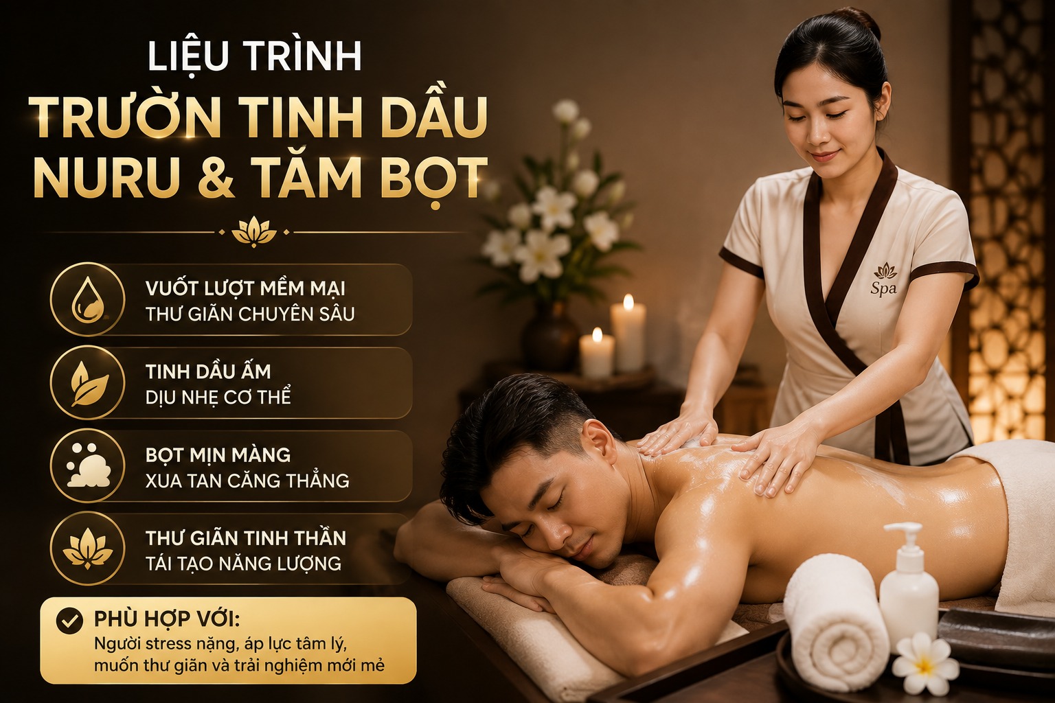 Liệu trình trườn tinh dầu nuru & tắm bọt