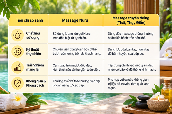 So sánh massage Nuru với các phương pháp massage truyền thống